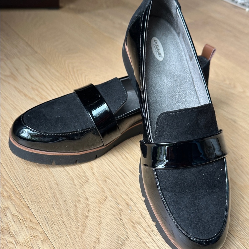 Dr Scholls Black Patent Leather Loafers